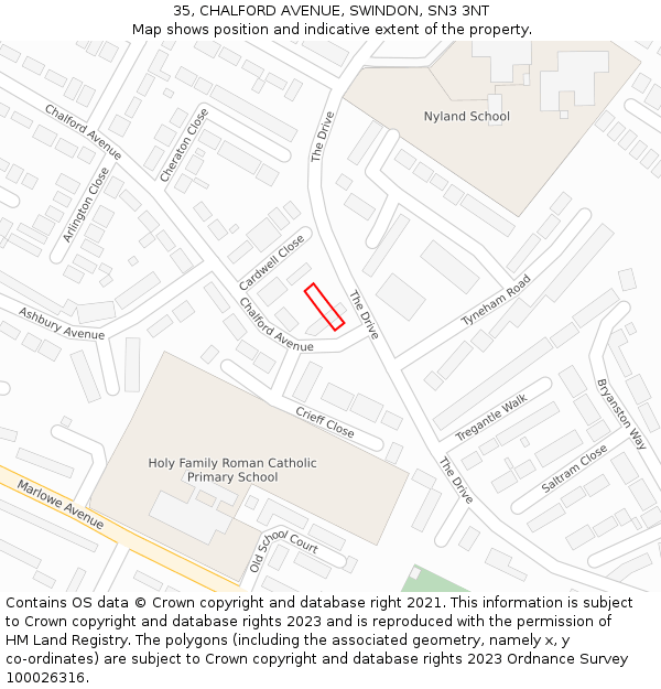 35, CHALFORD AVENUE, SWINDON, SN3 3NT: Location map and indicative extent of plot