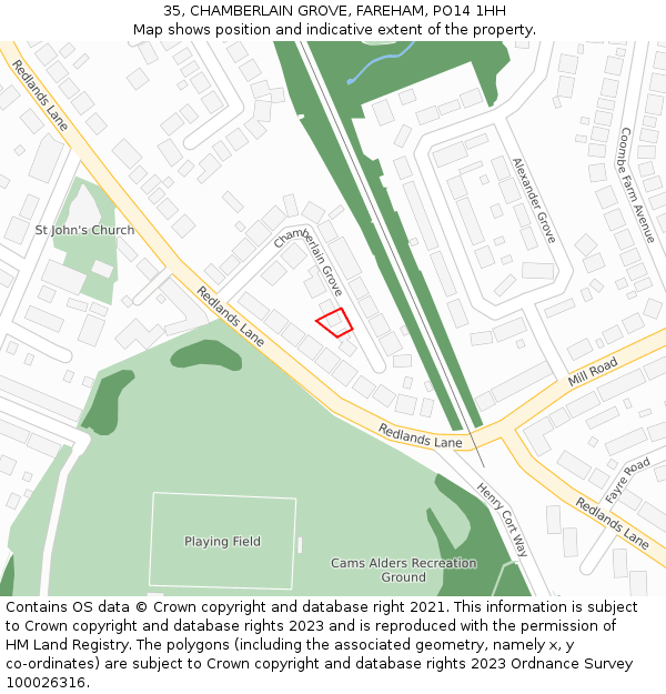 35, CHAMBERLAIN GROVE, FAREHAM, PO14 1HH: Location map and indicative extent of plot