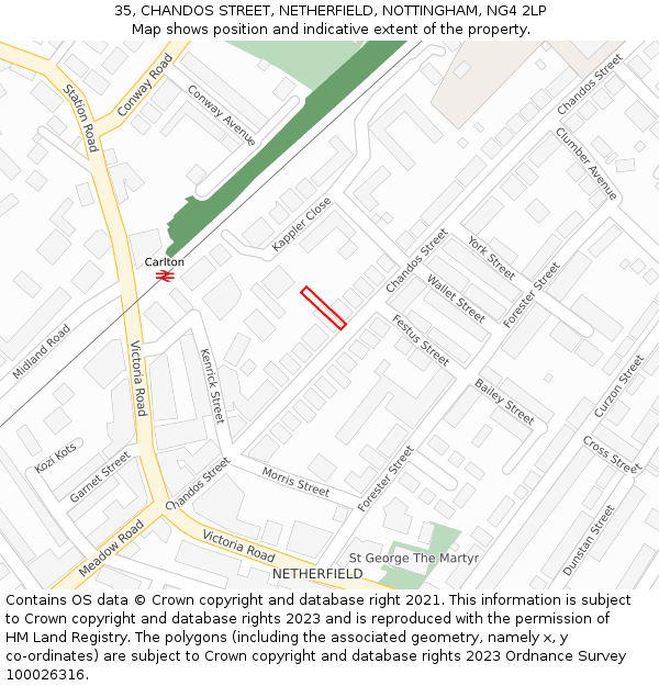 35, CHANDOS STREET, NETHERFIELD, NOTTINGHAM, NG4 2LP: Location map and indicative extent of plot