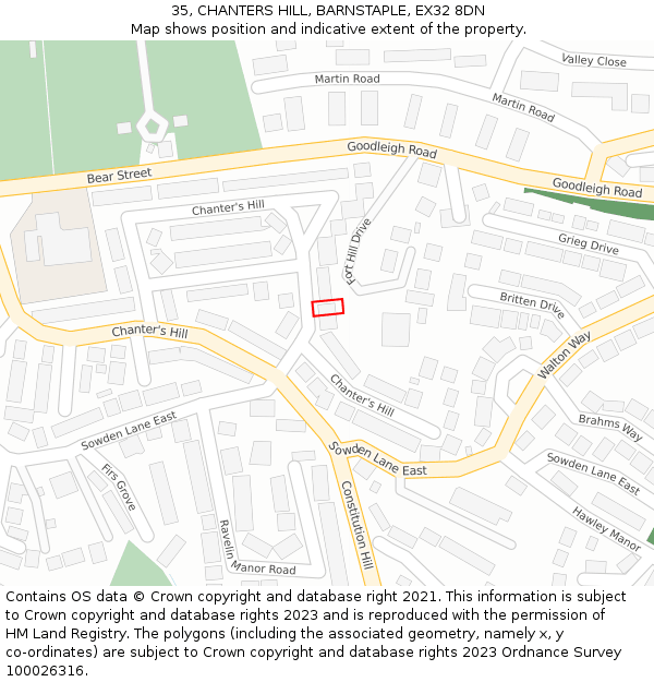 35, CHANTERS HILL, BARNSTAPLE, EX32 8DN: Location map and indicative extent of plot