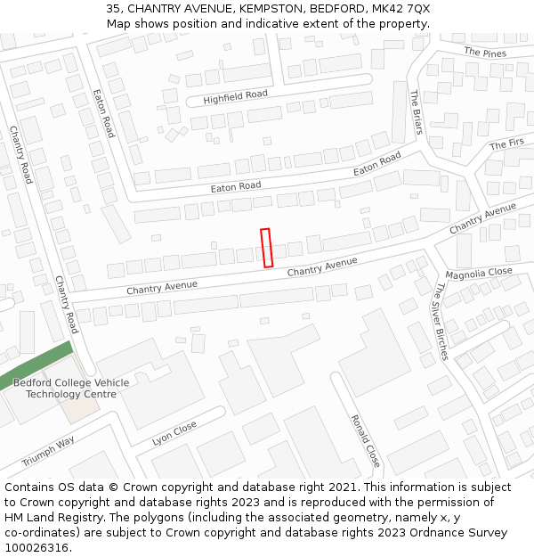 35, CHANTRY AVENUE, KEMPSTON, BEDFORD, MK42 7QX: Location map and indicative extent of plot