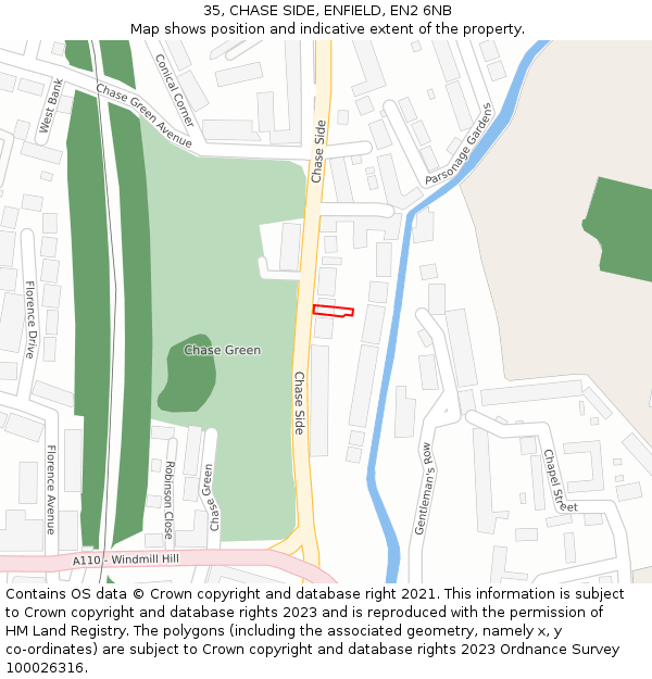 35, CHASE SIDE, ENFIELD, EN2 6NB: Location map and indicative extent of plot