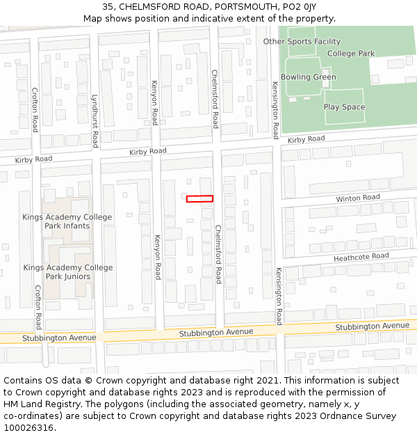 35, CHELMSFORD ROAD, PORTSMOUTH, PO2 0JY: Location map and indicative extent of plot