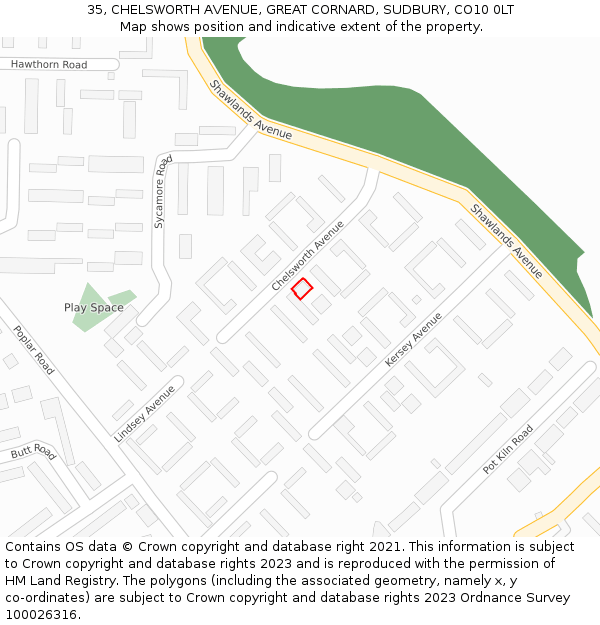 35, CHELSWORTH AVENUE, GREAT CORNARD, SUDBURY, CO10 0LT: Location map and indicative extent of plot