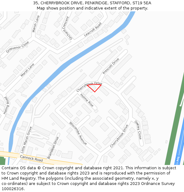 35, CHERRYBROOK DRIVE, PENKRIDGE, STAFFORD, ST19 5EA: Location map and indicative extent of plot