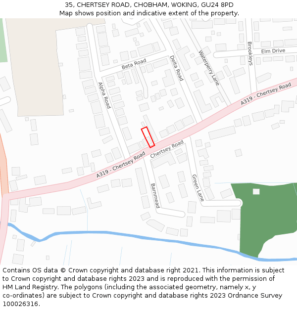 35, CHERTSEY ROAD, CHOBHAM, WOKING, GU24 8PD: Location map and indicative extent of plot