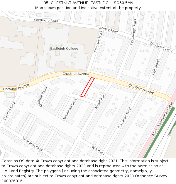 35, CHESTNUT AVENUE, EASTLEIGH, SO50 5AN: Location map and indicative extent of plot