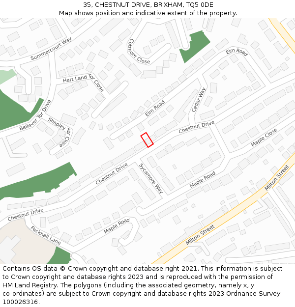 35, CHESTNUT DRIVE, BRIXHAM, TQ5 0DE: Location map and indicative extent of plot