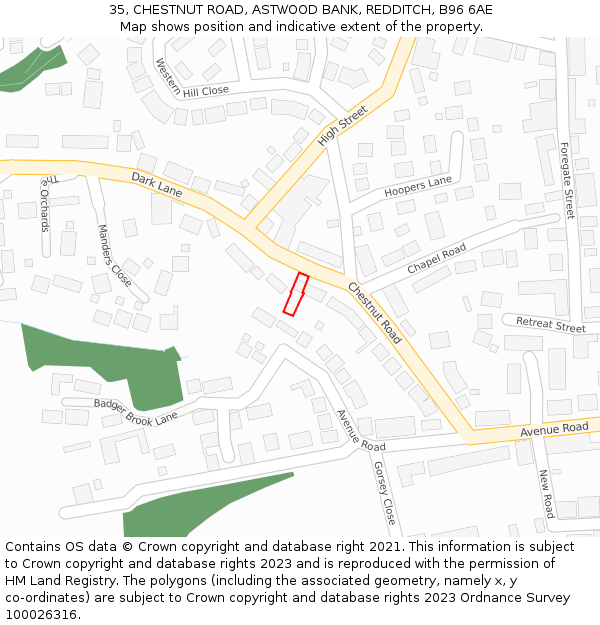 35, CHESTNUT ROAD, ASTWOOD BANK, REDDITCH, B96 6AE: Location map and indicative extent of plot