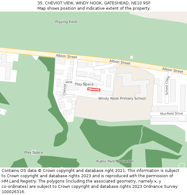 35, CHEVIOT VIEW, WINDY NOOK, GATESHEAD, NE10 9SF: Location map and indicative extent of plot