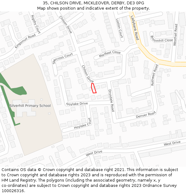 35, CHILSON DRIVE, MICKLEOVER, DERBY, DE3 0PG: Location map and indicative extent of plot
