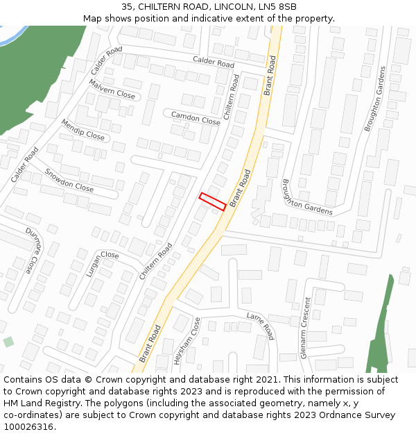 35, CHILTERN ROAD, LINCOLN, LN5 8SB: Location map and indicative extent of plot