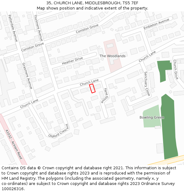 35, CHURCH LANE, MIDDLESBROUGH, TS5 7EF: Location map and indicative extent of plot