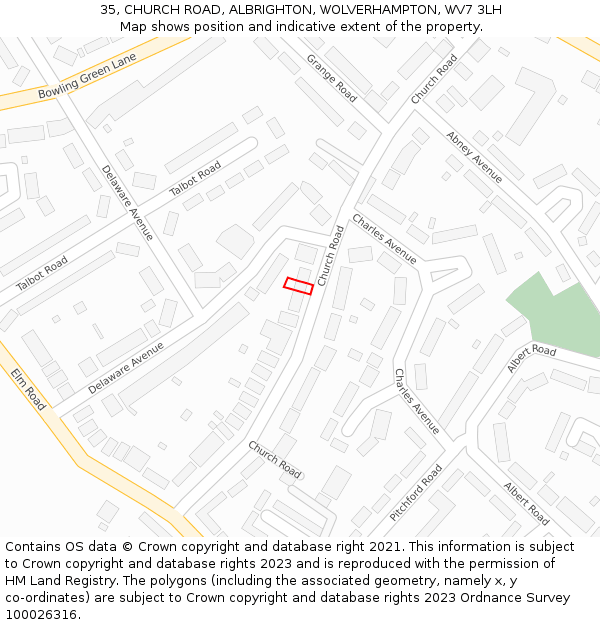 35, CHURCH ROAD, ALBRIGHTON, WOLVERHAMPTON, WV7 3LH: Location map and indicative extent of plot