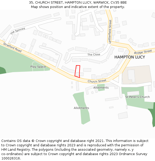 35, CHURCH STREET, HAMPTON LUCY, WARWICK, CV35 8BE: Location map and indicative extent of plot