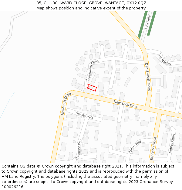 35, CHURCHWARD CLOSE, GROVE, WANTAGE, OX12 0QZ: Location map and indicative extent of plot
