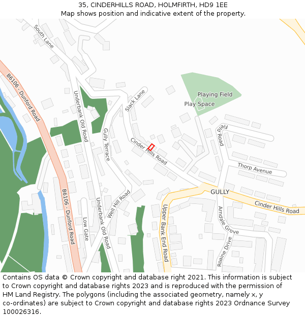 35, CINDERHILLS ROAD, HOLMFIRTH, HD9 1EE: Location map and indicative extent of plot