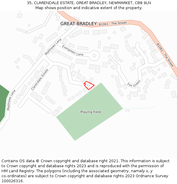 35, CLARENDALE ESTATE, GREAT BRADLEY, NEWMARKET, CB8 9LN: Location map and indicative extent of plot