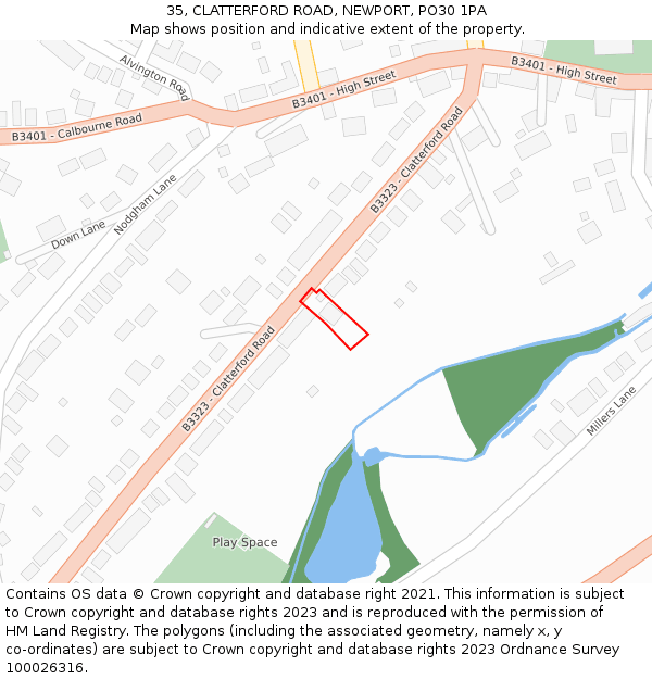 35, CLATTERFORD ROAD, NEWPORT, PO30 1PA: Location map and indicative extent of plot