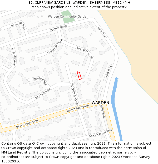 35, CLIFF VIEW GARDENS, WARDEN, SHEERNESS, ME12 4NH: Location map and indicative extent of plot