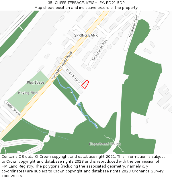 35, CLIFFE TERRACE, KEIGHLEY, BD21 5DP: Location map and indicative extent of plot