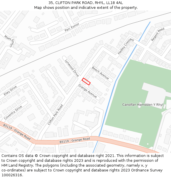 35, CLIFTON PARK ROAD, RHYL, LL18 4AL: Location map and indicative extent of plot