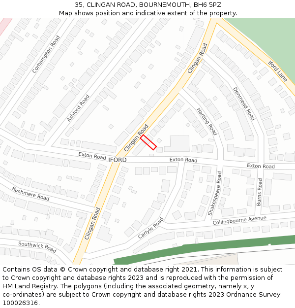 35, CLINGAN ROAD, BOURNEMOUTH, BH6 5PZ: Location map and indicative extent of plot