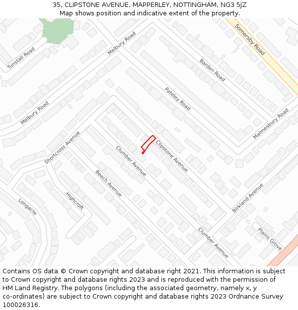 35, CLIPSTONE AVENUE, MAPPERLEY, NOTTINGHAM, NG3 5JZ: Location map and indicative extent of plot