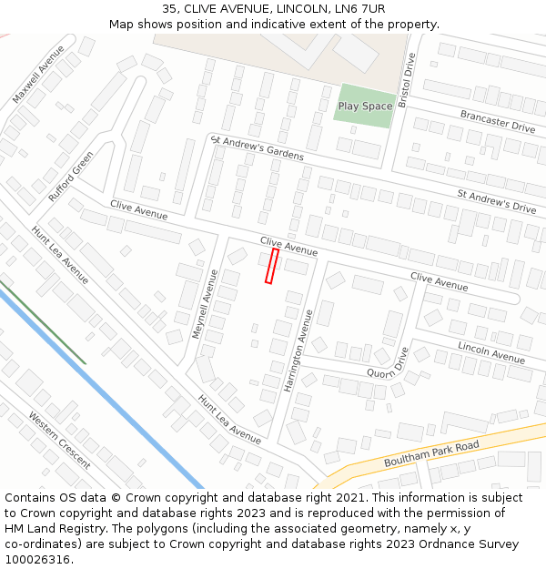 35, CLIVE AVENUE, LINCOLN, LN6 7UR: Location map and indicative extent of plot