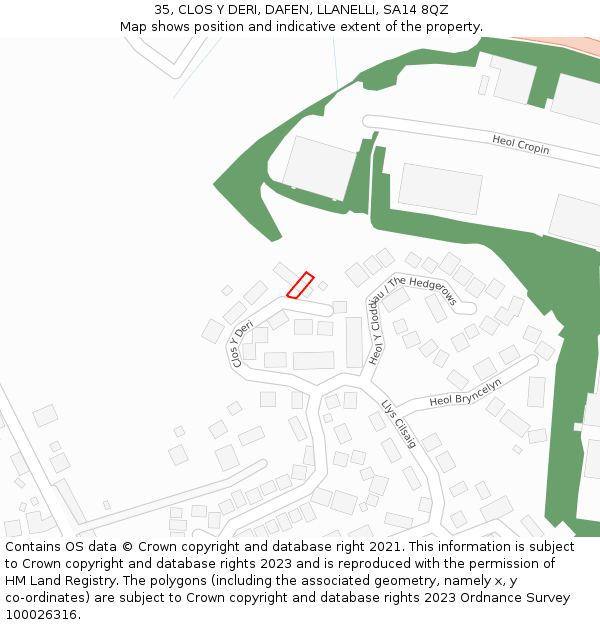 35, CLOS Y DERI, DAFEN, LLANELLI, SA14 8QZ: Location map and indicative extent of plot