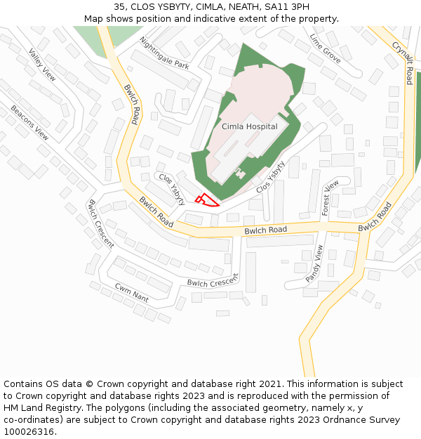 35, CLOS YSBYTY, CIMLA, NEATH, SA11 3PH: Location map and indicative extent of plot