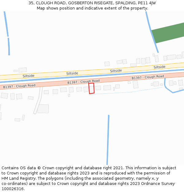 35, CLOUGH ROAD, GOSBERTON RISEGATE, SPALDING, PE11 4JW: Location map and indicative extent of plot