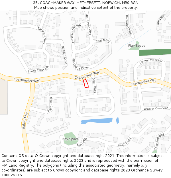 35, COACHMAKER WAY, HETHERSETT, NORWICH, NR9 3GN: Location map and indicative extent of plot