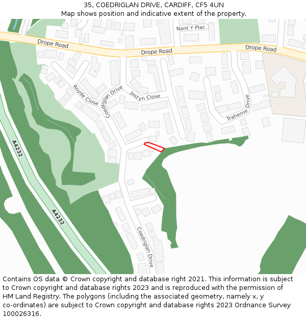 35, COEDRIGLAN DRIVE, CARDIFF, CF5 4UN: Location map and indicative extent of plot