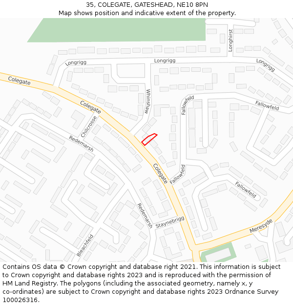 35, COLEGATE, GATESHEAD, NE10 8PN: Location map and indicative extent of plot