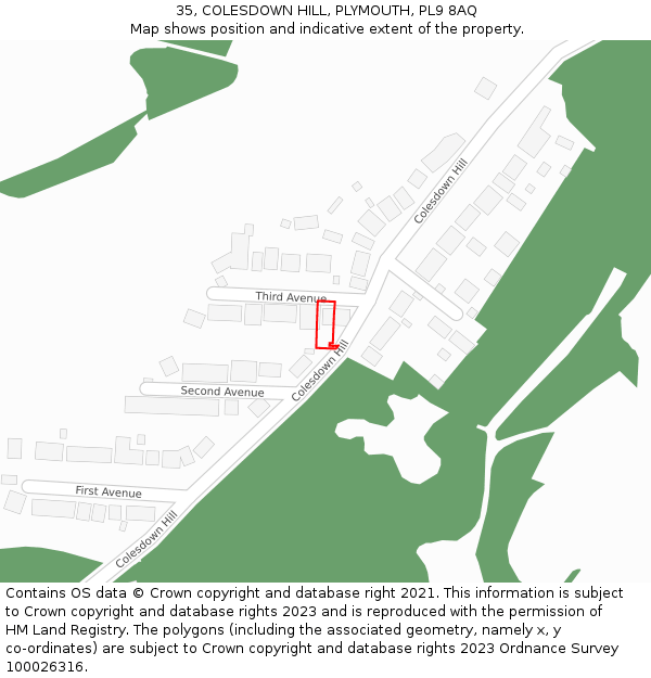 35, COLESDOWN HILL, PLYMOUTH, PL9 8AQ: Location map and indicative extent of plot