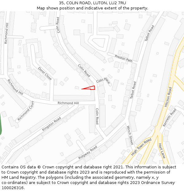 35, COLIN ROAD, LUTON, LU2 7RU: Location map and indicative extent of plot