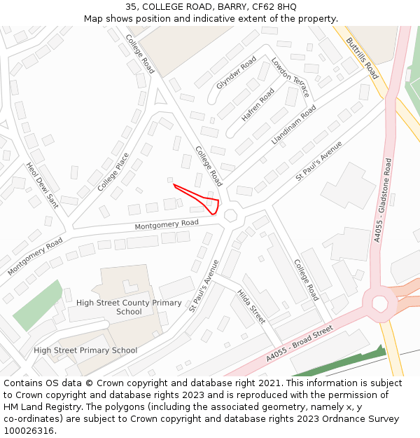 35, COLLEGE ROAD, BARRY, CF62 8HQ: Location map and indicative extent of plot