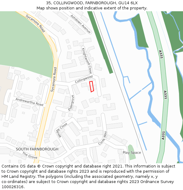 35, COLLINGWOOD, FARNBOROUGH, GU14 6LX: Location map and indicative extent of plot