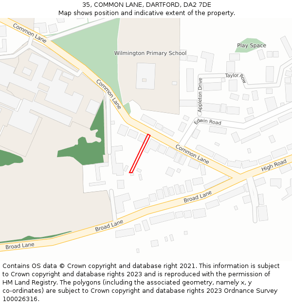 35, COMMON LANE, DARTFORD, DA2 7DE: Location map and indicative extent of plot