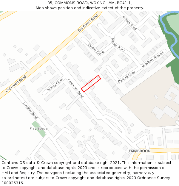 35, COMMONS ROAD, WOKINGHAM, RG41 1JJ: Location map and indicative extent of plot