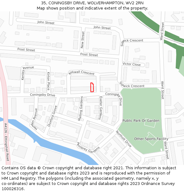 35, CONINGSBY DRIVE, WOLVERHAMPTON, WV2 2RN: Location map and indicative extent of plot