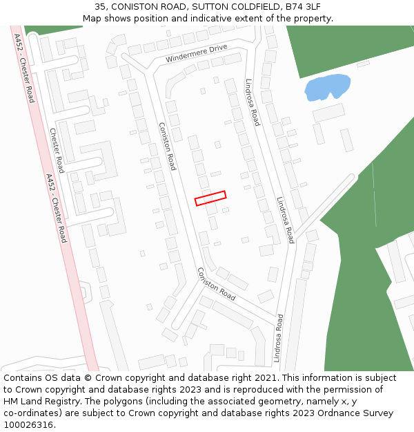 35, CONISTON ROAD, SUTTON COLDFIELD, B74 3LF: Location map and indicative extent of plot