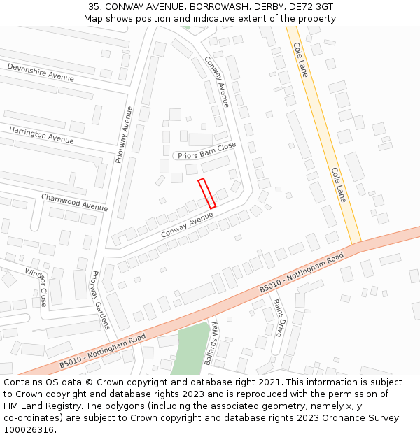 35, CONWAY AVENUE, BORROWASH, DERBY, DE72 3GT: Location map and indicative extent of plot