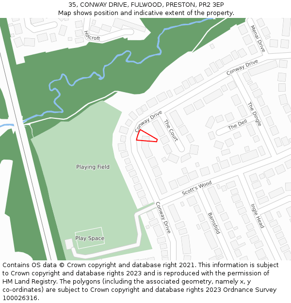 35, CONWAY DRIVE, FULWOOD, PRESTON, PR2 3EP: Location map and indicative extent of plot