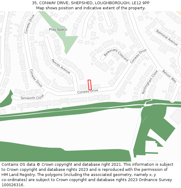 35, CONWAY DRIVE, SHEPSHED, LOUGHBOROUGH, LE12 9PP: Location map and indicative extent of plot