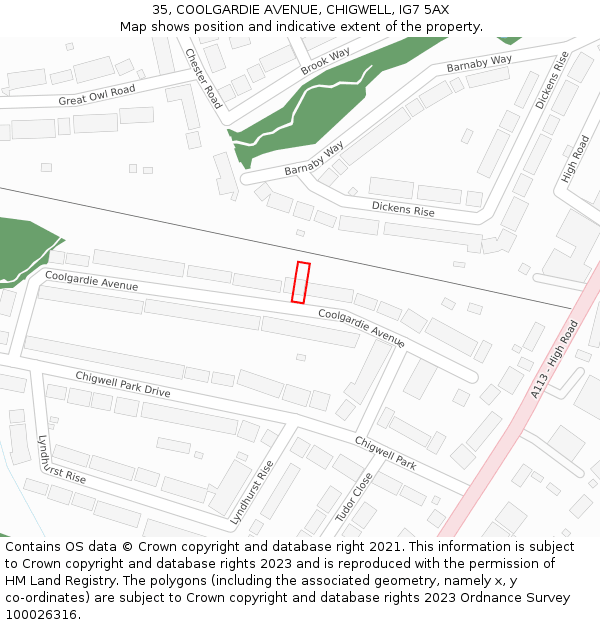 35, COOLGARDIE AVENUE, CHIGWELL, IG7 5AX: Location map and indicative extent of plot