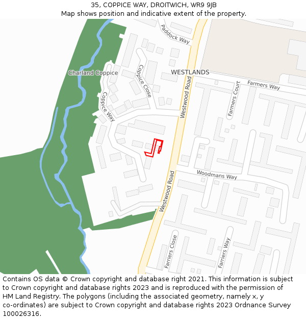 35, COPPICE WAY, DROITWICH, WR9 9JB: Location map and indicative extent of plot