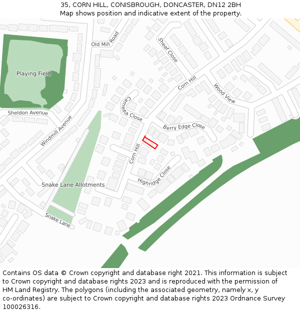 35, CORN HILL, CONISBROUGH, DONCASTER, DN12 2BH: Location map and indicative extent of plot