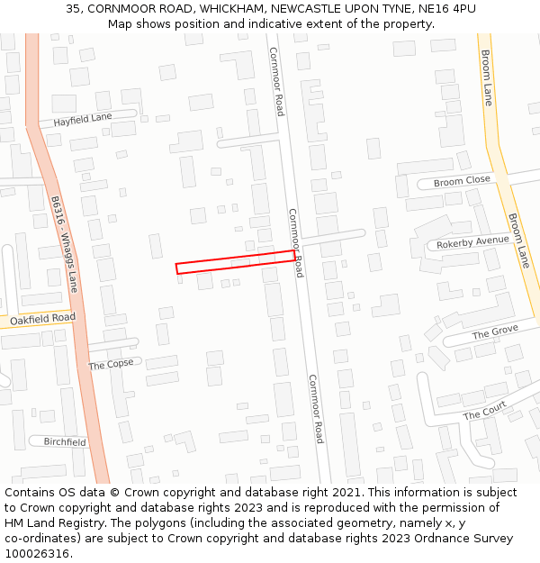 35, CORNMOOR ROAD, WHICKHAM, NEWCASTLE UPON TYNE, NE16 4PU: Location map and indicative extent of plot